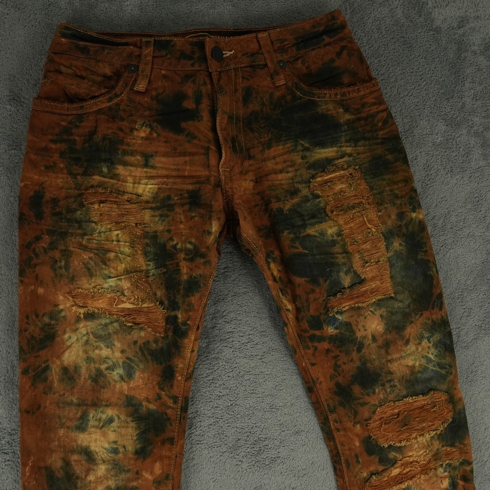 Robin's Jean‎ Marlon Jean Mens 30x31 Rust Orange Black Acid Wash Distressed Slim